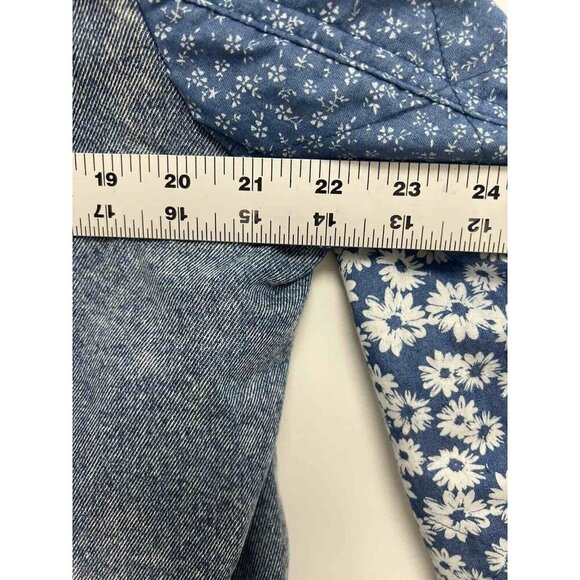 Avec Les Filles Denim Combo Trucker Jacket Size Medium Floral Patchwork Blue - Picture 9 of 10